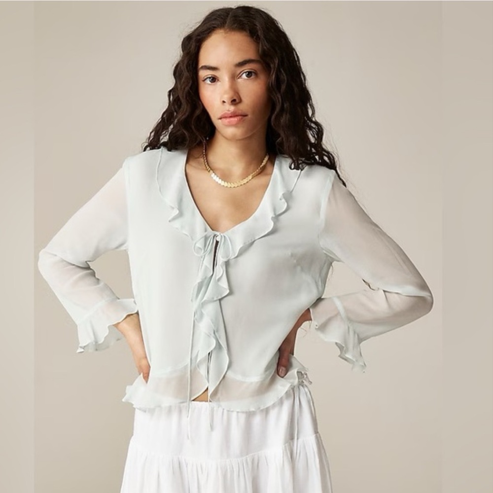 NWT! J. Crew Ruffle tie front chiffon top